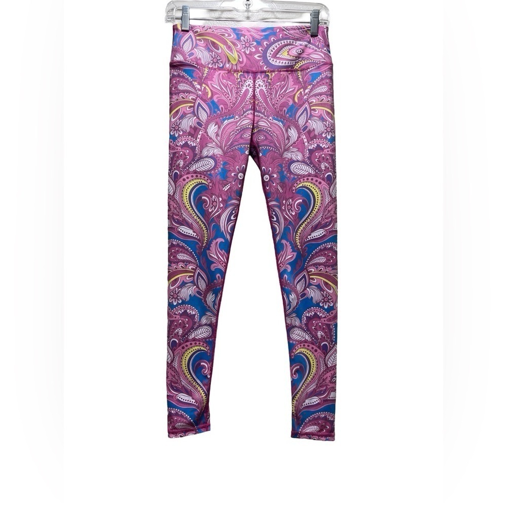 Roundabouts Yoga Leggings Pink Paisley Floral Design Size Medium